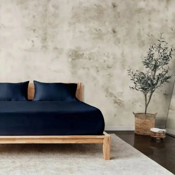 ETTITUDE Airy CleanBamboo Sateen+ Sheet Set for Queen in Night/Blue NWT